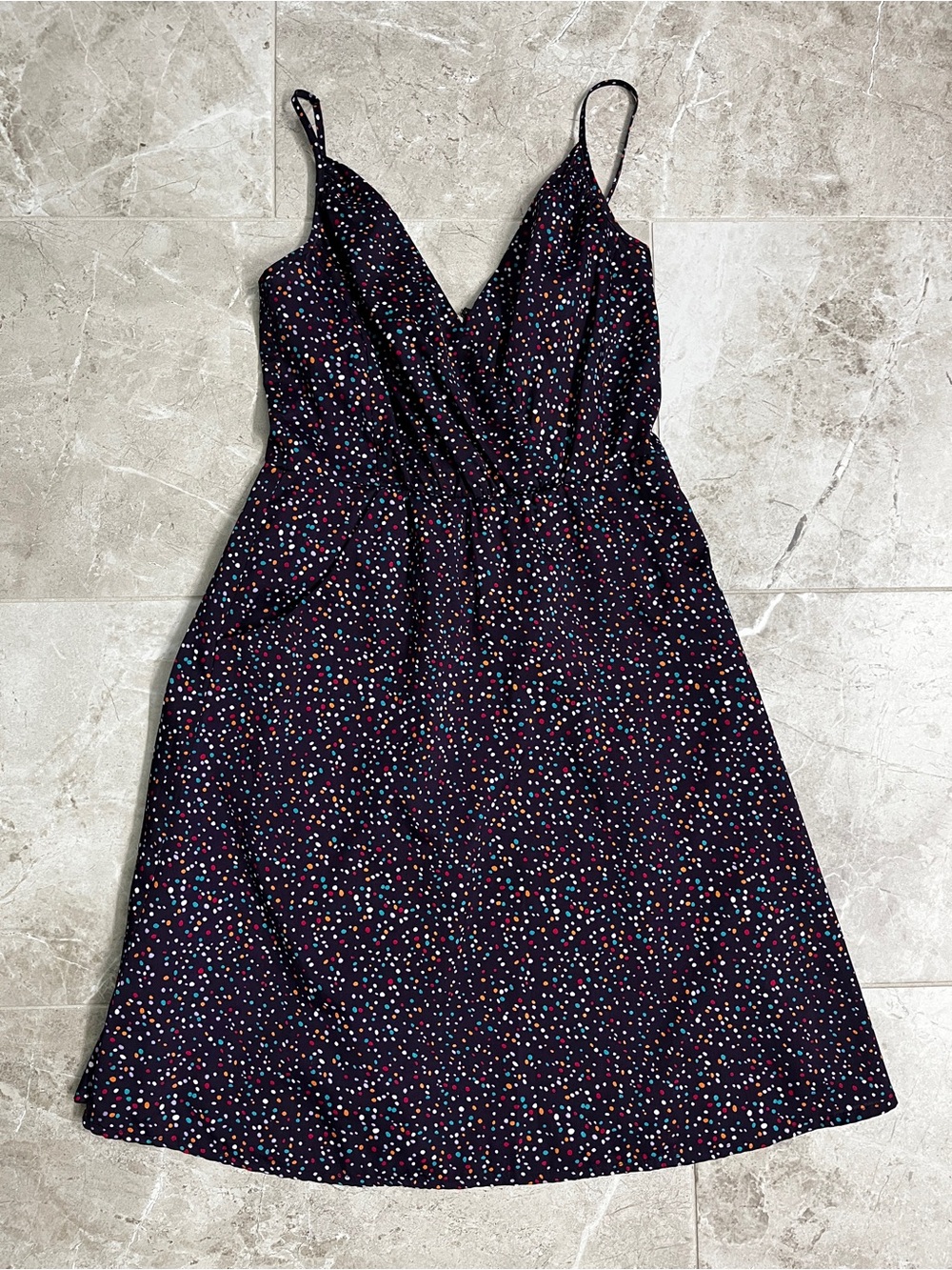 Women's Navy Spotted V-Neck Slip Dress